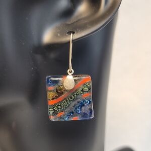 Vintage Glass & Silver Artsy Earrings